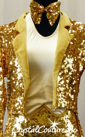 White/Gold Halter Leotard with Gold Sequined Jacket with Tails