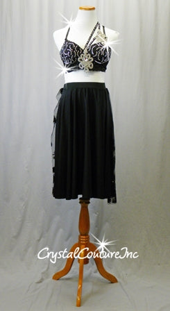 Black Lace Bra Top and Lycra/Net Skirt with Rhinestone Appliques - Swarovski Rhinestones
