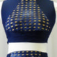 Blue/Nude Textured Crop Top with Open Back and Matching Booty Shorts