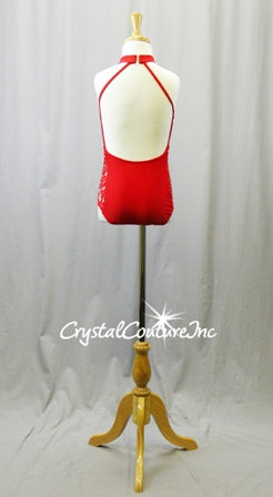 Red Leotard with Lace Cut-Outs and Open Back - Swarovski Rhinestones