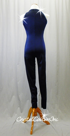 Navy Blue Unitard with Sheer Mesh Front and Side Inserts