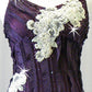Purple Dress/Bike-a-Tard with Ivory Floral/Beaded Appliques - Swarovski Rhinestones