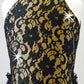 Black Floral lace & Nude Lycra Mock-Neck with Back Sheer Skirt - Swarovski Rhinestones