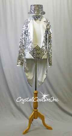 White/Silver Halter Leotard with Silver Sequined Jacket with Tails
