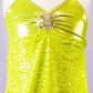 Neon Yellow Green Shimmery Leotard with Sequin Empire Waist Dress with Open Back - Swarovski Rhinestones