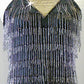 Black Sheer Mesh Beaded Fringe Dress with Blue/Grey Leotard - Swarovski Rhinestones