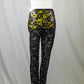 Black Lace and Yellow Lycra Top & Trunks with Lace Leggings - Swarovski Rhinestones
