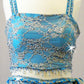 Turquoise Blue with Grey Lace Crop Top and Booty Shorts - Swarovski Rhinestones