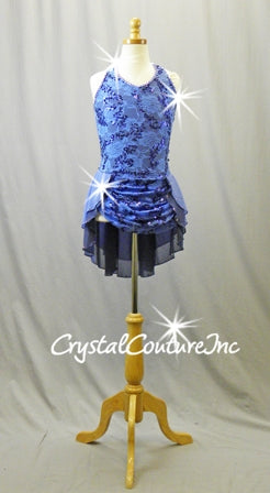Periwinkle Leotard with Floral Lace and Chiffon Back Skirt - Swarovski Rhinestones