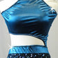 Dark Teal and Navy Blue Connected 2pc Top and Skirt/Trunk - Swarovski Rhinestones