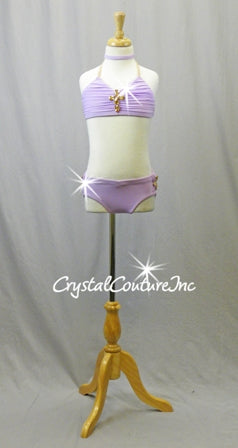 Lt Purple Halter Top and Trunks with Mesh Ruching and Swarovski Fancy Stones
