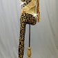Gold/Cheetah Print Velour Asymmetrical Bike-A-Tard - Swarovski Rhinestones