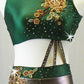 Forest Green and Bronze Connected 2 Piece Top and Booty Shorts - Swarovski Rhinestones