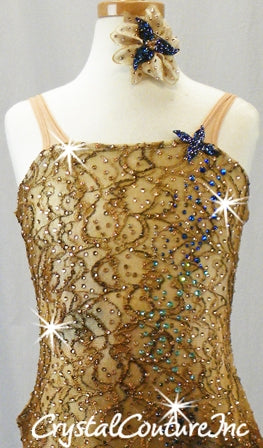 Brown and Nude Dress with Shimmery Gold/Ivory Leotard - Swarovski Rhinestones