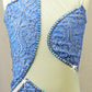 Lt Blue Lace and Mesh Leotard with Back Skirt - Swarovski Rhinestones