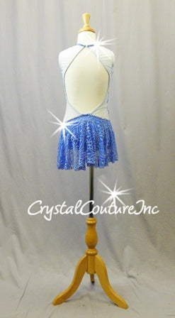 Lt Blue Lace and Mesh Leotard with Back Skirt - Swarovski Rhinestones