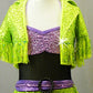 Purple and Lime Green Sequin Halter lotard with GreenSequin  Fringe Jacket