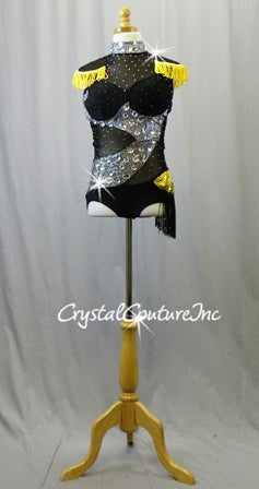 Black Biketard with Silver & Yellow Accents - Acrylic Shapes