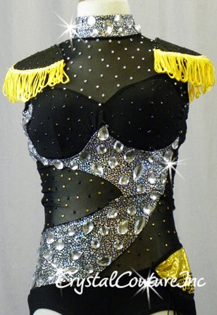 Black Biketard with Silver & Yellow Accents - Acrylic Shapes