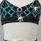 Dark Teal Blue and Black Connected 2 Piece Top and Trunk - Swarovski Rhinestones