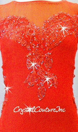 Custom Red Lycra & Open-Net Leotard -  Appliques & Swarovski Rhinestones