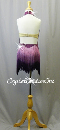 Purple Leotard with Ombre Fringe Skirt and Appliques - Swarovski Rhinestones