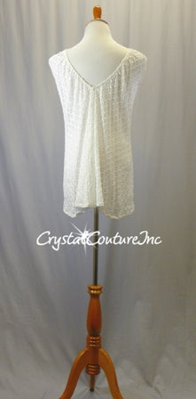 White Lace/Net Shift Dress with Booty Shorts - Swarovski Rhinestones