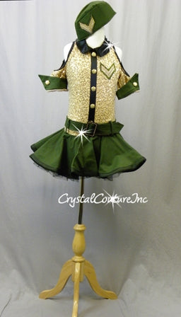 Olive Green and Nude Zsa Zsa Sequin One Piece with Skirt - Swarovski Rhinestones