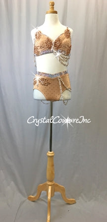 Custom Dark Nude Bra-Top & Trunk - Appliques & Swarovski Rhinestones