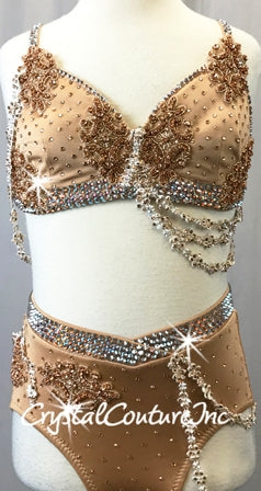 Custom Dark Nude Bra-Top & Trunk - Appliques & Swarovski Rhinestones