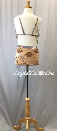 Custom Dark Nude Bra-Top & Trunk - Appliques & Swarovski Rhinestones