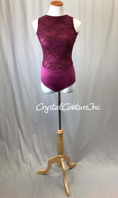 Ruby Floral Lace and Lycra Leotard with Open Back - Swarovski Rhinestones