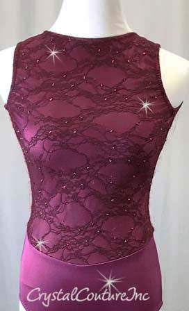 Ruby Floral Lace and Lycra Leotard with Open Back - Swarovski Rhinestones