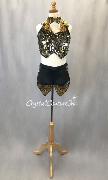 Tuxedo Inspired Black/Gold/Silver Sequin Vest with Booty Shorts/Tails