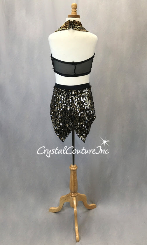 Tuxedo Inspired Black/Gold/Silver Sequin Vest with Booty Shorts/Tails