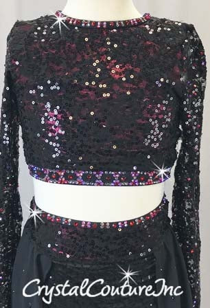 Black Lace & Sequin Top & Trunk/Chiffon Skirt - Rhinestones