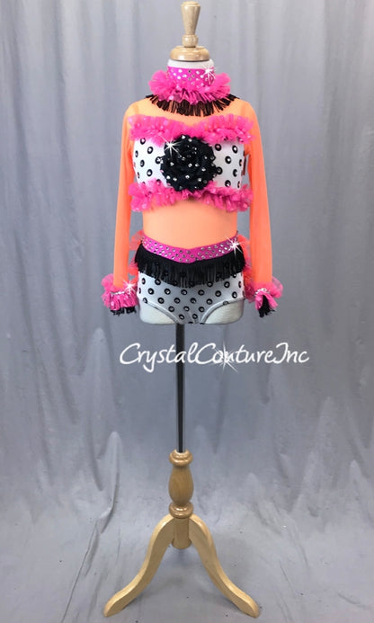 Orange/Pink/Black and White Polka Dot One Piece-Swarovski Rhinestones