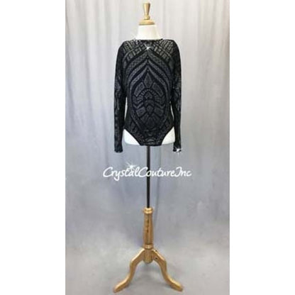 Black Leotard w/Silver Aztec Imprinted Pattern - Swarovski Rhinestones