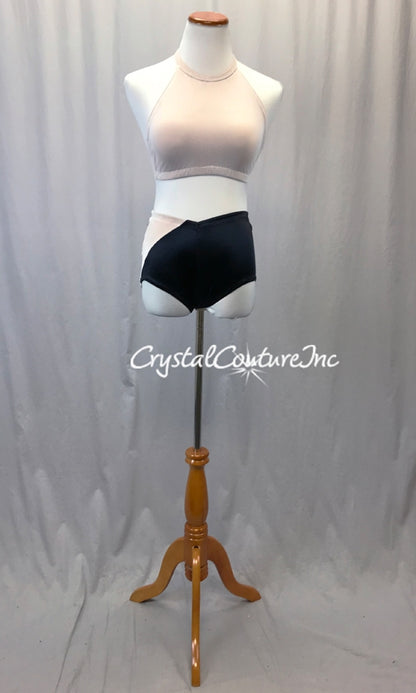 Black & White Net 3Pc Bra Top, Trunks & Asymmetrical Over Top