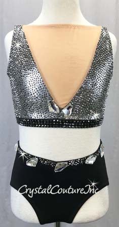 Custom Graphite Metallic Top with Black Trunks - Swarovski Rhinestones