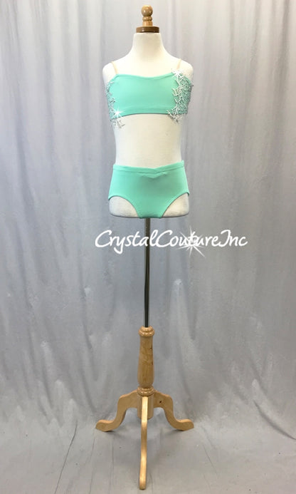 Mint Green Bandeau Top and Trunk White Appliques - Swarovski Rhinestones