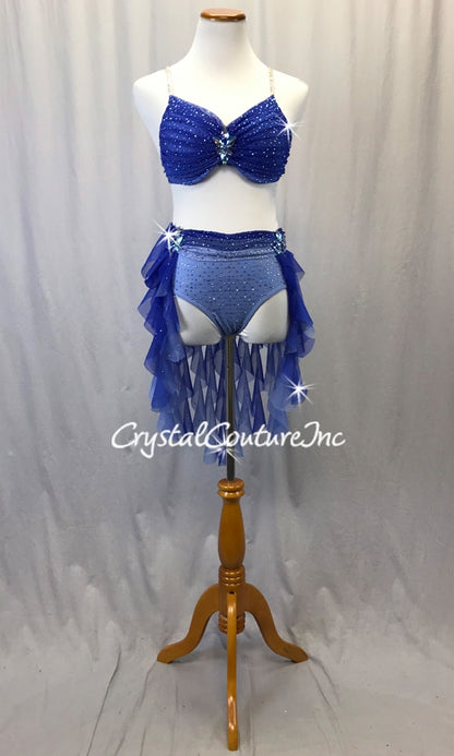 Custom Blue Ombre Two Piece Bra-Top with Brief/Tendril Skirt - Swarovski Rhinestones