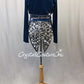 Teal Blue Velour and Black 3-Piece Bra Top/Jacket and Trunks w/Tails - Swarovski Rhinestones
