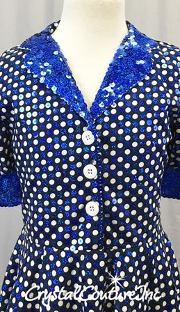 Black and White Polka Dot Dress with Royal Blue Zodiac Sequins