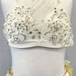 Ivory 2-Pice Bra Top and Asymmetrical Skirt w/ Appliques and Flowers - Swarovski Rhinestones