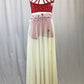 Ivory/Vintage Pink/Red 2-Piece Crop Top and Skirt w/Attached Briefs - Swarovski Rhinestones
