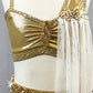 Shimmery Gold Top and Trunk with White Sheer Mesh Draping & Skirt - Rhinestones