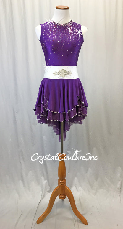 Purple, White Dress with Asymmetrical Skirt/Trunk - Swarovski Rhinestones