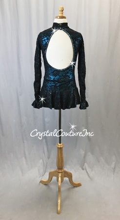 Black Sequin Stretch Lace Dress w/Turquoise Applique - Swarovski Rhinestones