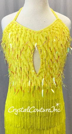 Bright Yellow Beaded and Fringe Dress - Swarovski Rhinestones